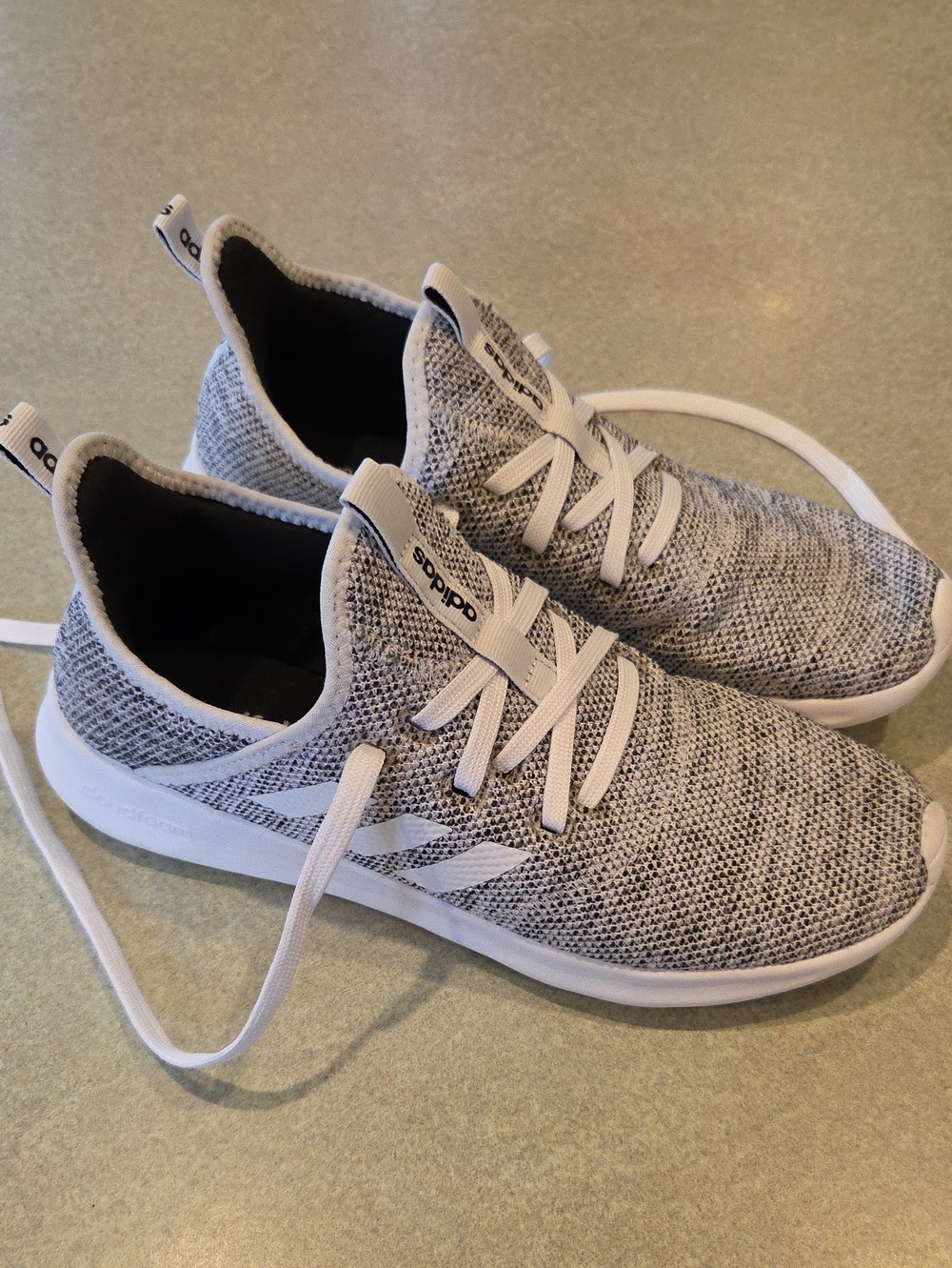 adidas Cloudfoam Pure Running Shoes White Black Oreo Knit Women’s Size 8
